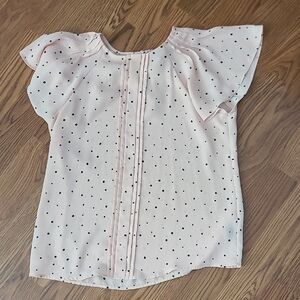 Worthington Petite Small Blush PinkBlouse with Dots Office Wear Flutter Sleeves